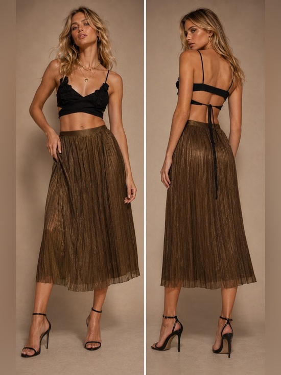 Zara Dresses & Skirts - ✨ ZARA Bronze Pleated Midi Skirt | Size S | NWOT